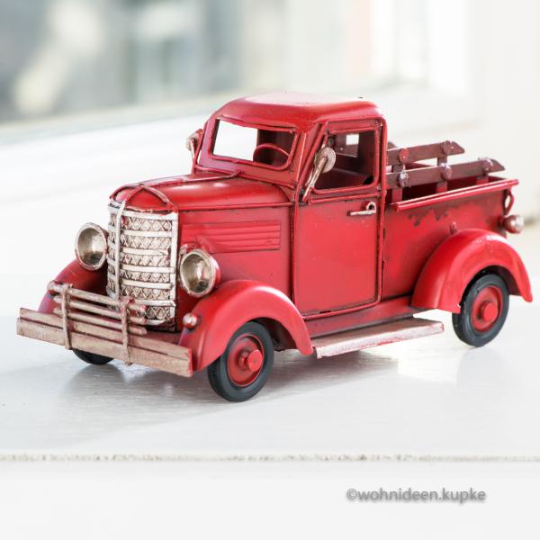 Handgefertigtes Mini Modellfahrzeug Retro Transporter rot (16 cm)